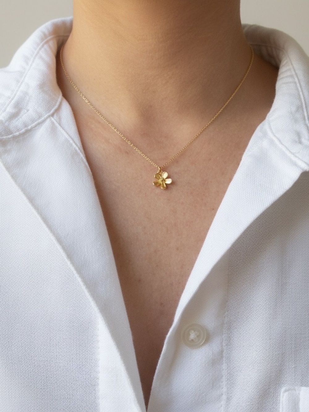 Delicate Gold Flower Pendant Necklace - Layering Dainty Minimalist Real Sterling